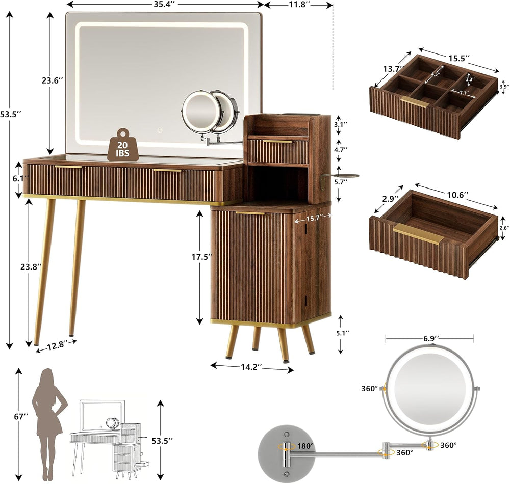 Einhomn 47" Vanity Desk with 5X Magnifying Mirror & 3-Color LED Ligh...