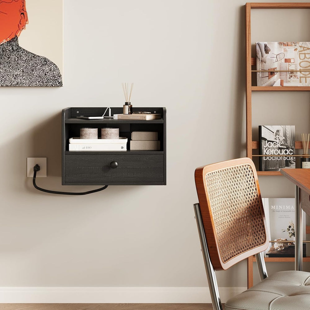 Floating Nightstand Set of 2 Modern Night Stands with Drawer and Open Shelf |...