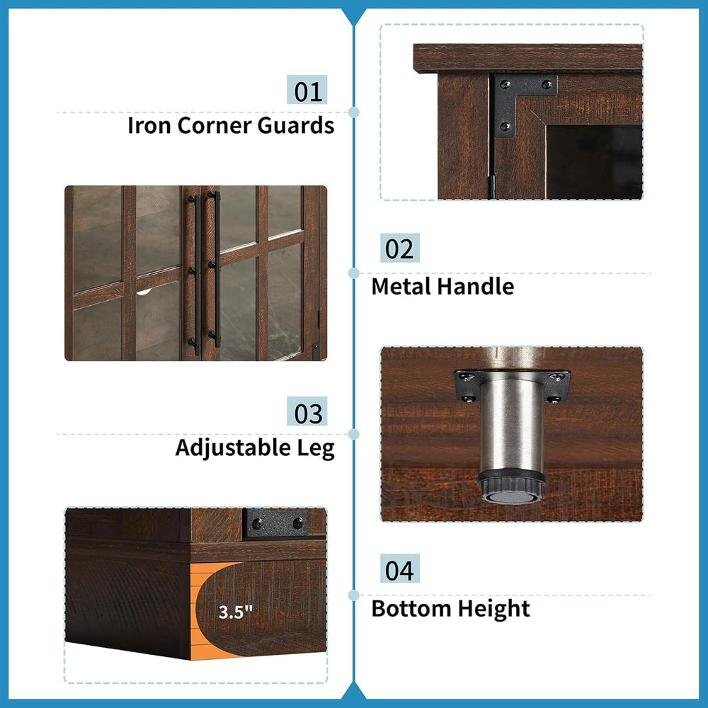 LUXOAK 63" Farmhouse TV Stand with 4 Glass Doors and Storage, Espresso |...
