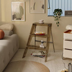 Home Folding Ladder Frame Indoor (Brown) Multi Functional Thick Folding Ladder Stool Simple Creative Anti Slip Plastic Edge Table Ladder Frame