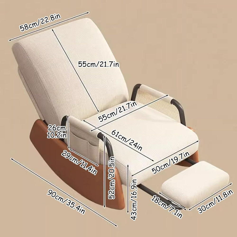 Rocking Chair with Side Bags, Adjustable Backrest Recliner Armchairs, Wide Ac...