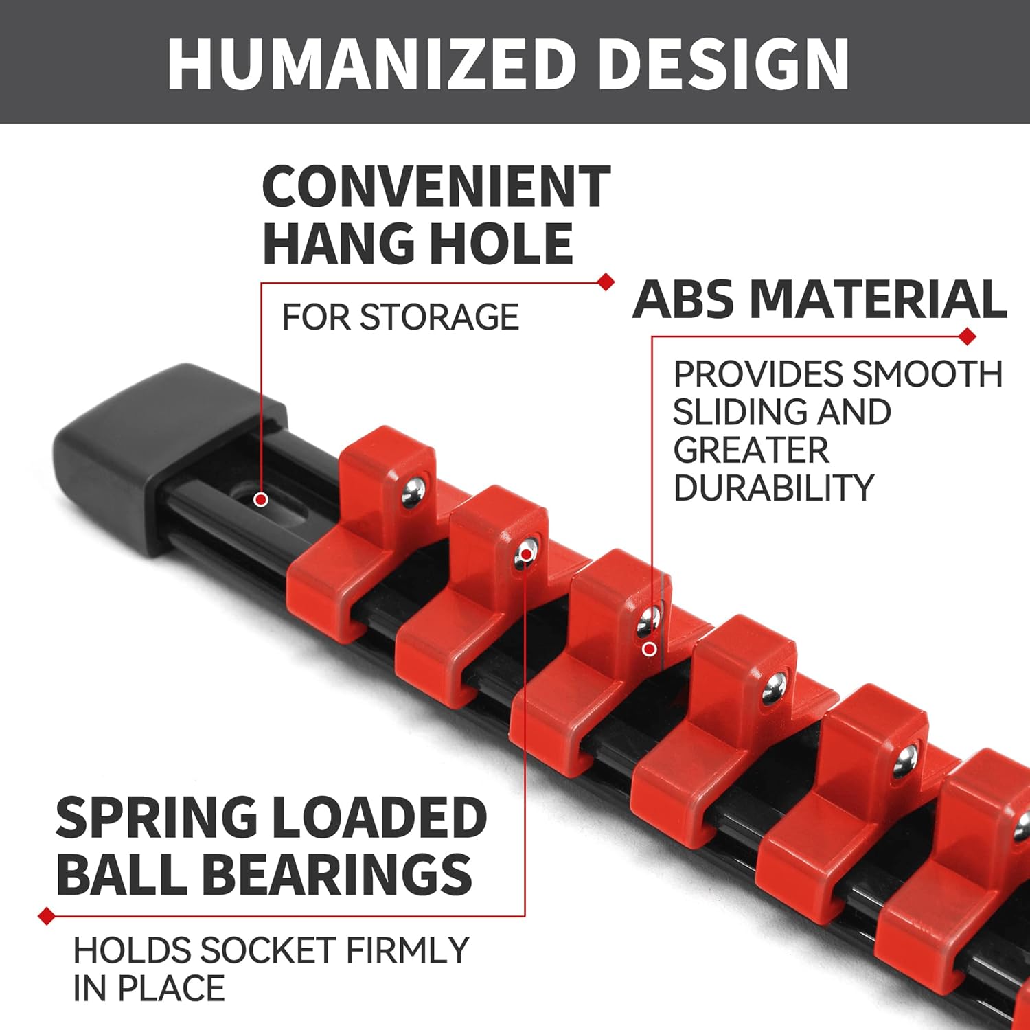 Socket Organizer Drive ABS Tools - Red Socket Holder, Premium Quality 18 Pieces Socket Holders Kit 1/4-Inch x 96 Clips, 3/8-Inch x 90 Clips, 1/2-Inch x 72 Clips（18PC,Red)