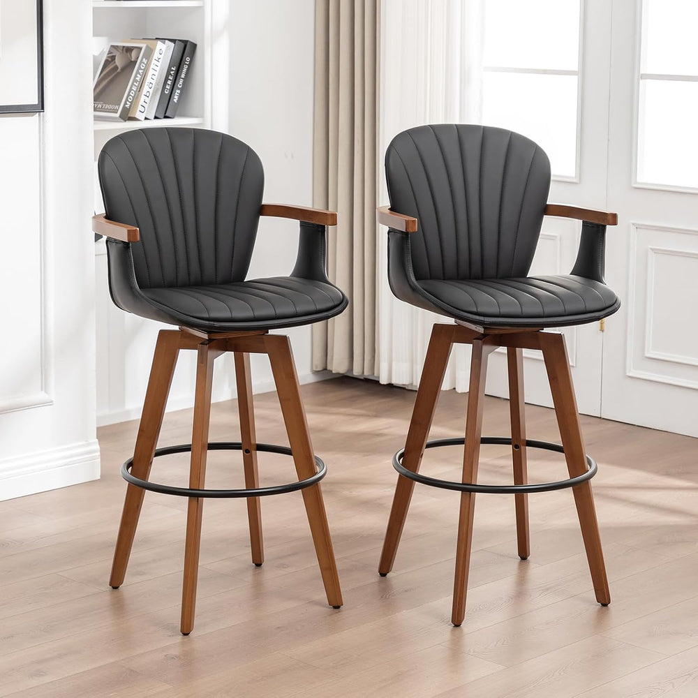 LUNLING 30” Bar Height Stools,Mid Century Modern Bar Stools,Black PU Leather ...