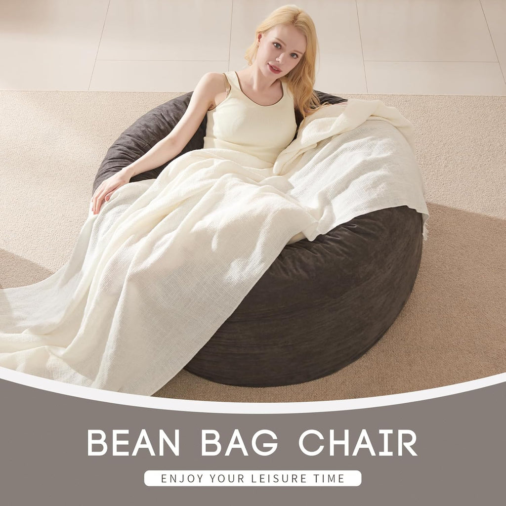 Bean Bag Chair Bed for Adults, Giant Bean Bag Chair Convertible Beanbag Bed, Large Floor Sofa Couch for Living Room, Bedroom, High-Density Foam Filling, Machine Washable (Full, Charcoal)