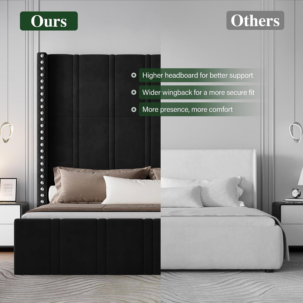 65.75" Tall King Size Bed Frame and Headboard, Black