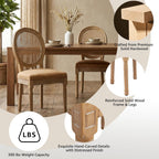 Vintage French Country Dining Chairs Set of 4, Farmhouse Rattan Dining Room Chairs with Round Back, Linen Upholstered Seat & Carved Solid Wood Legs, Sillas de Comedor, Kitchen Dining Chairs (Tan)