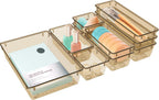 10 PCS Drawer Organizer Set, 5 Varied Size Bathroom and kitchen Drawer cabinet organizer Trays, Clear Storage Bins for Makeup, Jewelry, Utensils and Gadgets, Champagne