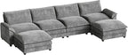 Homall 159" Modular Sectional Sofa, U Shaped Sofa Couch with Reversible Ottoman, DIY Combination Chenille Deep 4-Seat Cloud Couch for Living Room, Apartment (Light Grey, U Shaped Sofa)