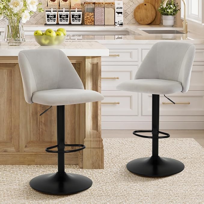 COLAMY Bar Stools Set of 4, Modern Swivel Bar Chairs, Adjustable Upholstered ...