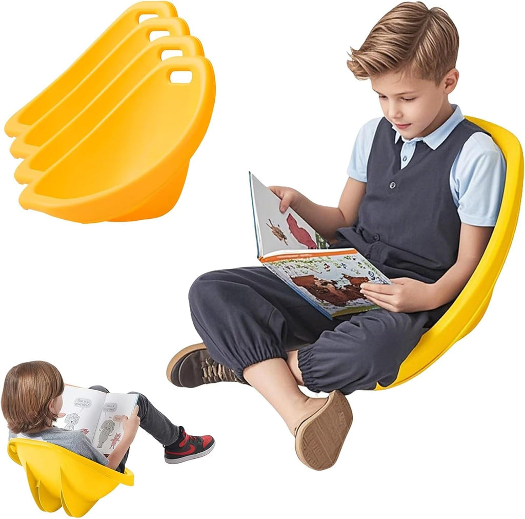 4 Packs Multicolor, Autism Sensory Rocking Chair, Fun Wobble Chairs for Classroom Elementary, Portable Floor Seating with Back rt, Plastic Reading Chair w/Handle for Indoor Outdoor (Yellow 4 PC