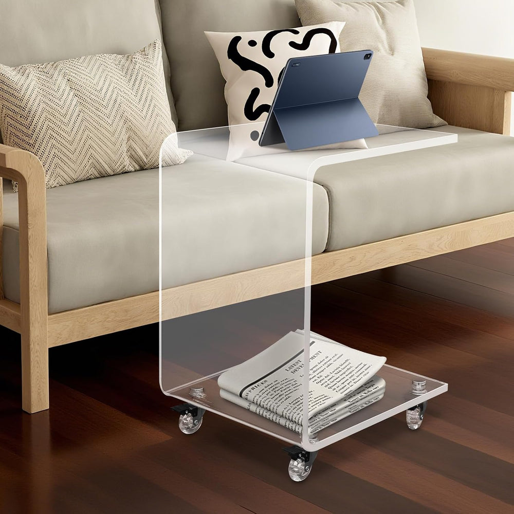 C-Shaped Side Table, Clear Acrylic Mobile End Table, 22 Inch Tall Snack Table...