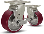 SY America 5" X 2" Casters Wheels,Heavy Duty Industrial Casters，Polyurethane on Aluminum Wheels,2 Swivel w/Top Lock Brake Casters,2200 LBS Load Capacity