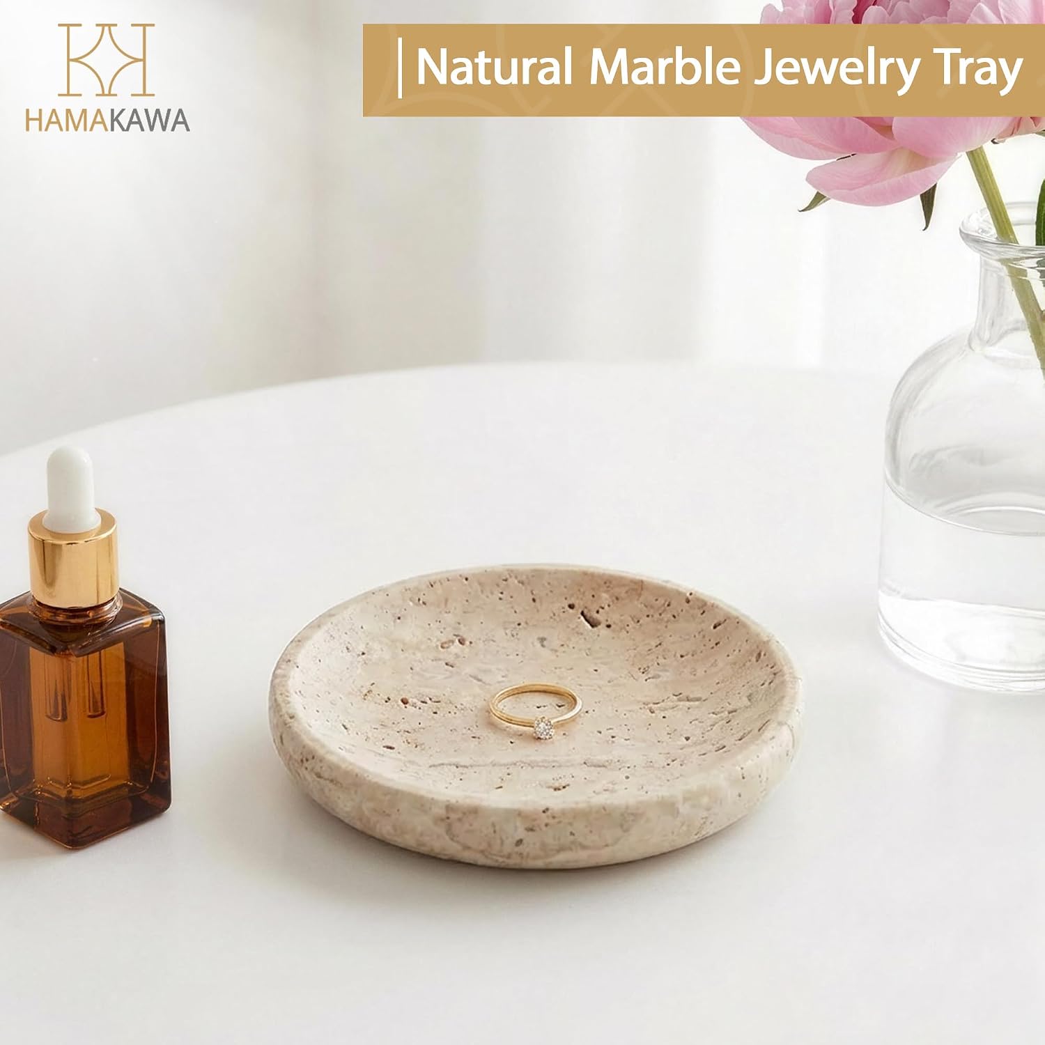 Turkish Natural Marble Ring Dish, Beige Jewelry Tray 5.5 inch, Stone Ring Holder, Travertine Trinket Dish for Room Decor, Earrings, Soap, Gift for Women