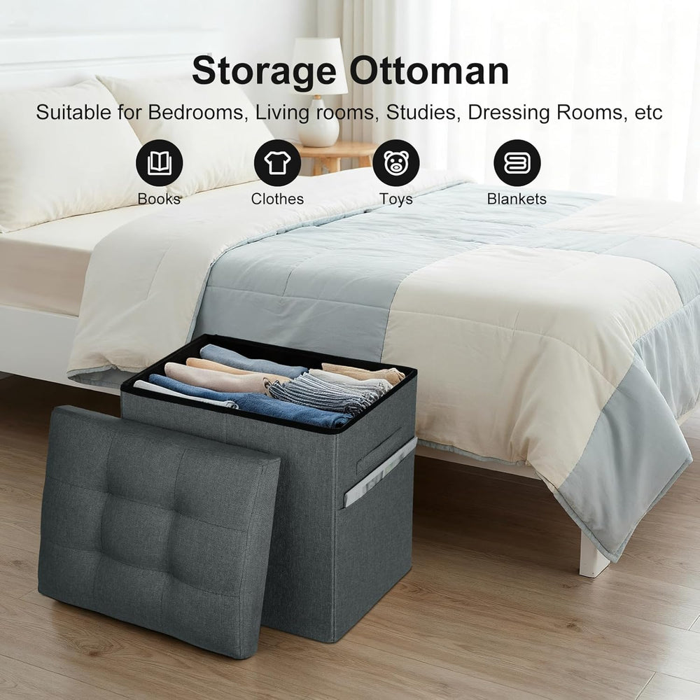 Small Ottoman with Storage, 61L Slim Tall Foldable Ottoman Foot Rest Stool wi...