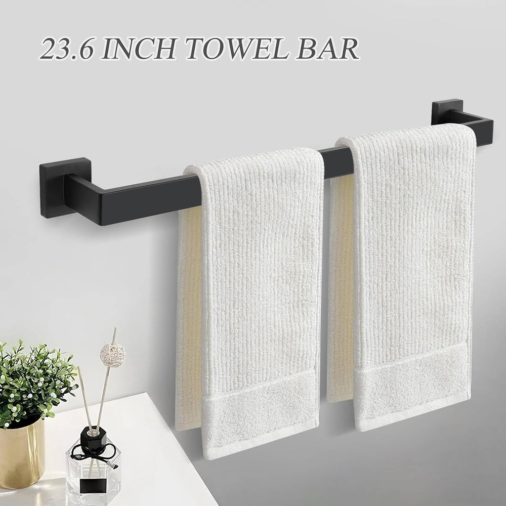 10 Pieces Black Towel Bar Set Bathroom Hardware Accessories Set Upgraded Toil...