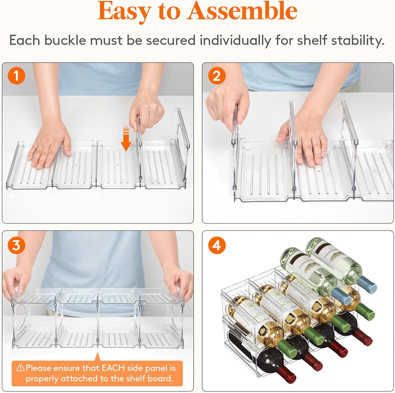 Lifewit Wine Rack for Fridge, Stackable Wine Bottle Holder with Sturdy Support Insert & Reinforced Design, Plastic Bottle Organizer for Refrigerator, Cabinet & Pantry, Clear, Holds 12 Bottles