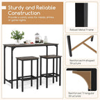 COSTWAY 3-Piece Dining Table Set, 47.5" Industrial Counter-Height Kitchen Table and 2 Bar Stools, High Top Rectangular Pub Table and Chairs for Dining Room Small Place Breakfast Nook Bistro (Grey) | w/ 2 Bar Stools, High Top Rectangular Pub Table and