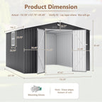 10x12 FT Outdoor Storage Shed, Metal Garden Shed - Tool Storage Sheds with Lockable Doors & 1 Clear Window, Waterproof Outside Storage Building for Backyard, Patio (Black; Floor Not Included)