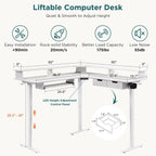RedLemon 60 Inches L Shaped Electric Standing Desk, Height Adjustable Corner Gaming Desk with Drawers, Keyboard Tray, Power Outlets & LED Lights, Computer Desk with Monitor Shelf, Antique White