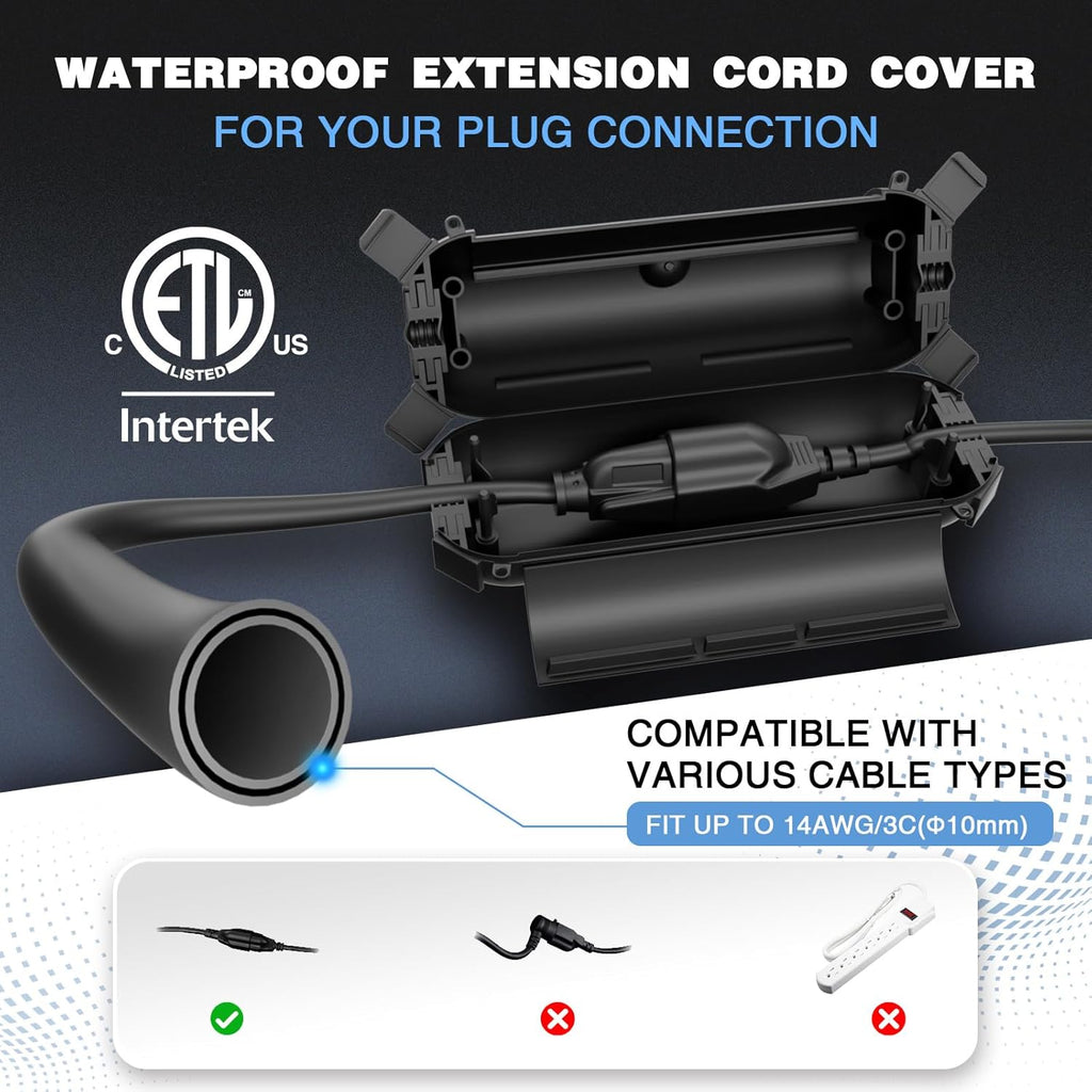 Flemoon [3 Pack] Outdoor Extension Cord Safety Cover with Waterproof Seal, Weatherproof Electrical Connection Box to Protect Outdoor Outlet, Plug, Socket, Christmas Holiday Decoration Light, Black