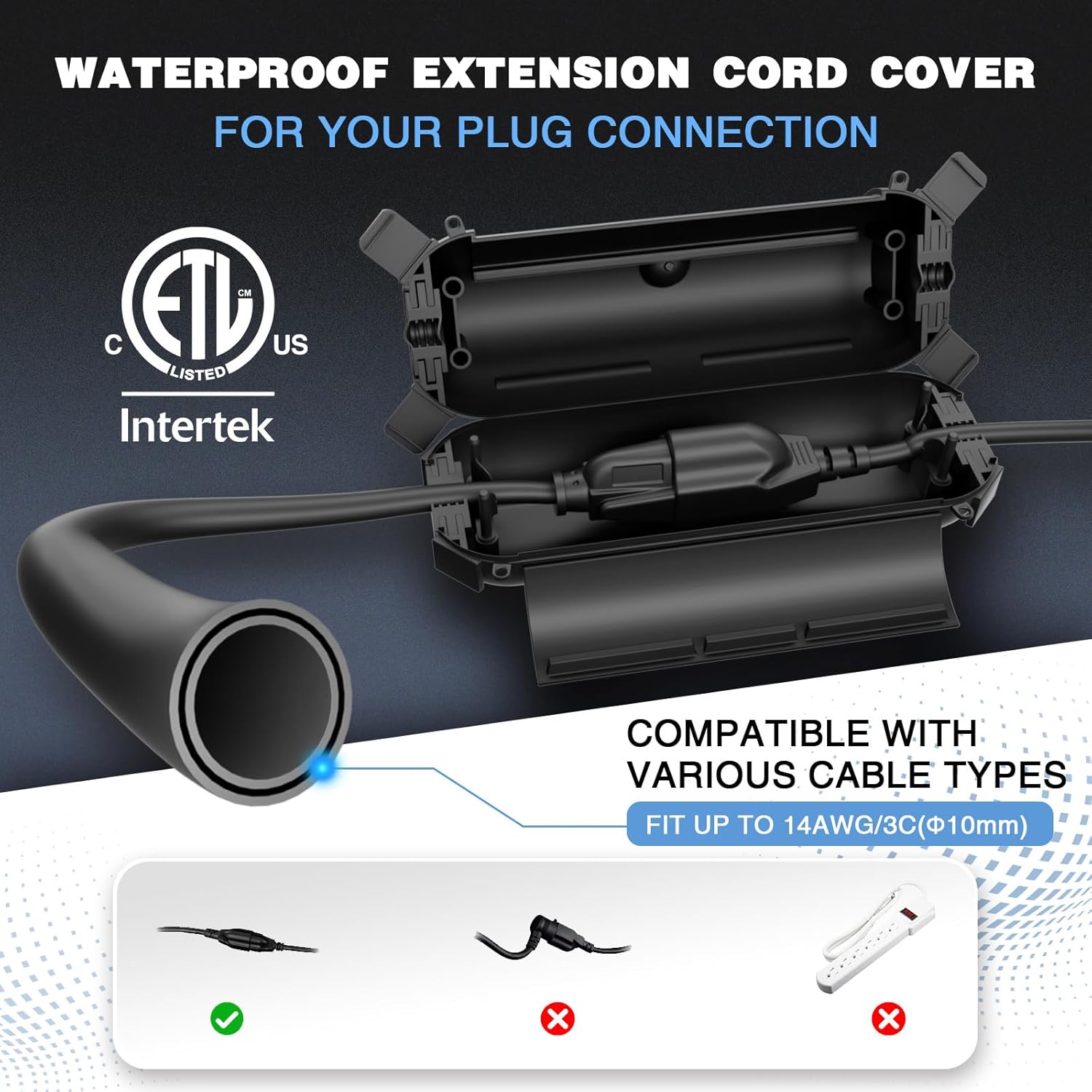 Flemoon [9 Pack] Outdoor Extension Cord Safety Cover, IPX4 Waterproof Connection Protector, Weatherproof Electrical Box for Outdoor Plug, Outlet, Holiday Light, Christmas Decorations, Black