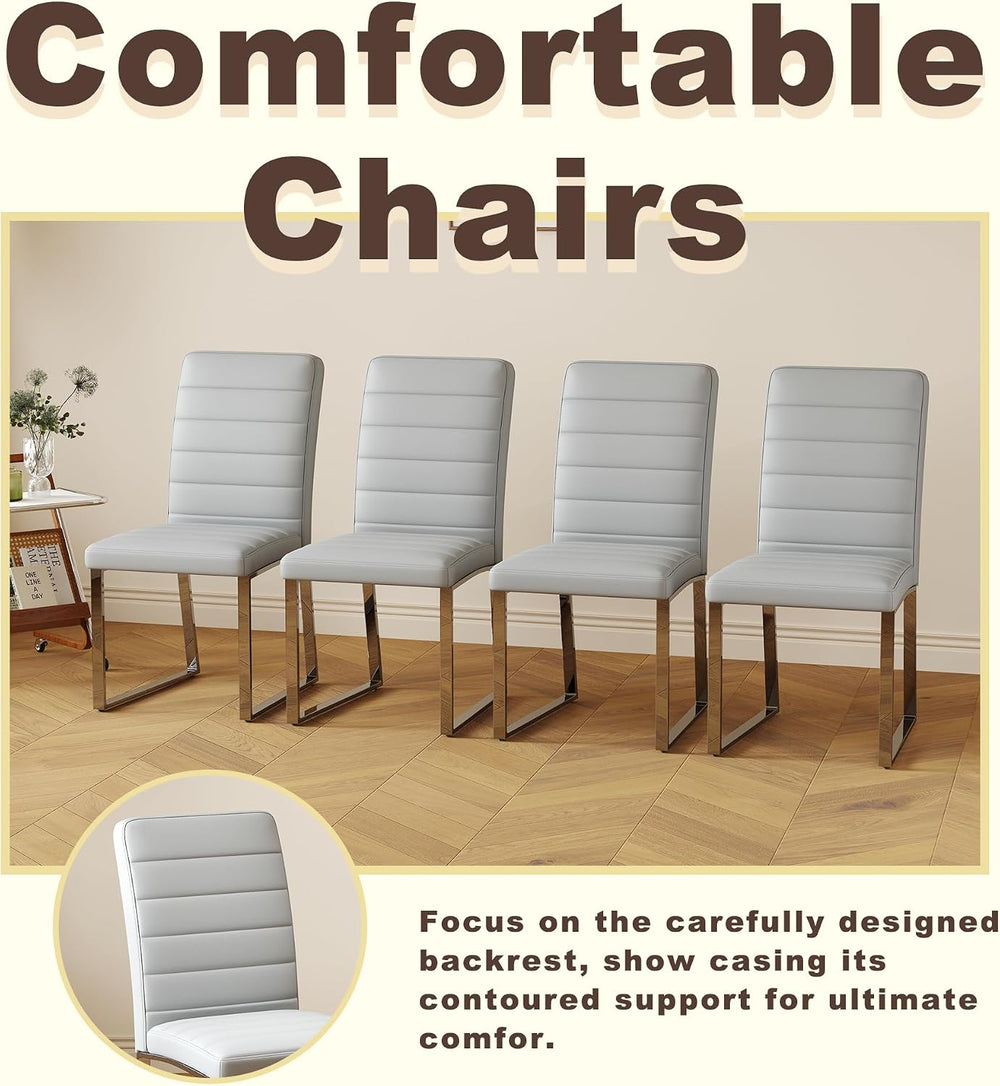 Modern Dining Chairs Set of 6, Grey Faux Leather Kitchen Chairs, Upholstered ...