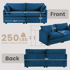 78'' Sectional Modular 2 Seat Cloud Loveseat, Oversized Love Seat 2 Seat Sofa with 2 Throw Pillows, Upholstered Corduroy Sofa Comfy Deep Couches for Living Room and Office, Blue