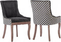 Dining Chairs Set of 2, Kitchen & Dining Room Chairs, Fabric Upholstered Dinning Chairs, Sillas De Comedor, Nailhead Trim, Wood Legs (Black, Pattern, 2 Pcs)