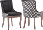 Dining Chairs Set of 2, Kitchen & Dining Room Chairs, Fabric Upholstered Dinning Chairs, Sillas De Comedor, Nailhead Trim, Wood Legs (Black, Pattern, 2 Pcs)