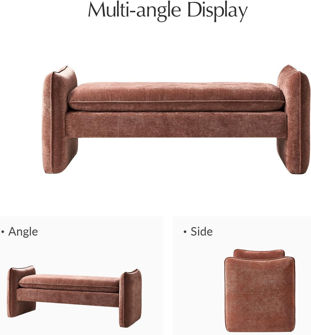 HULALA HOME 57.5" Modern Chenille Upholstered Bench, End of Bed Bench wi...