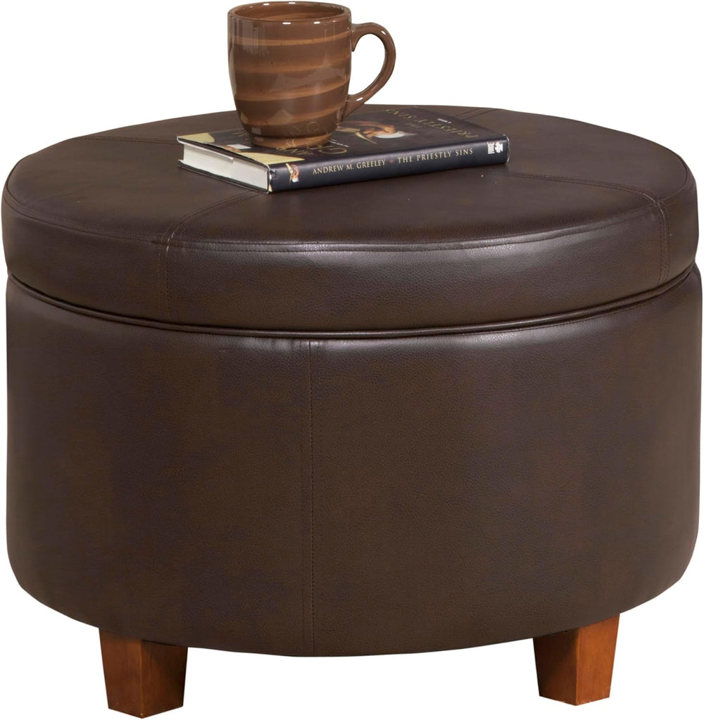 HomePop 24" Round Leatherette Storage Ottoman - Chocolate Brown