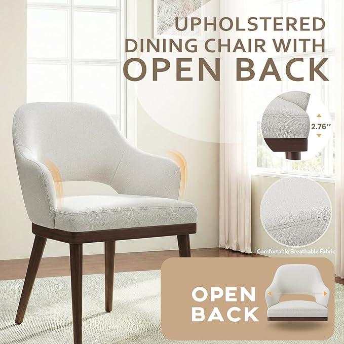 Wooden Dining Chairs Set of 2, Modern Fabric Upholstered Dining Room Chair, Kitchen Side Chairs, Farmhouse Dinner Chair with Open Back for Kitchen, Beige