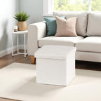 Folding Storage Ottoman Cube - Small Footrest with Sherpa Top, Multi-Functional Storage for Bedroom, Living Room,White