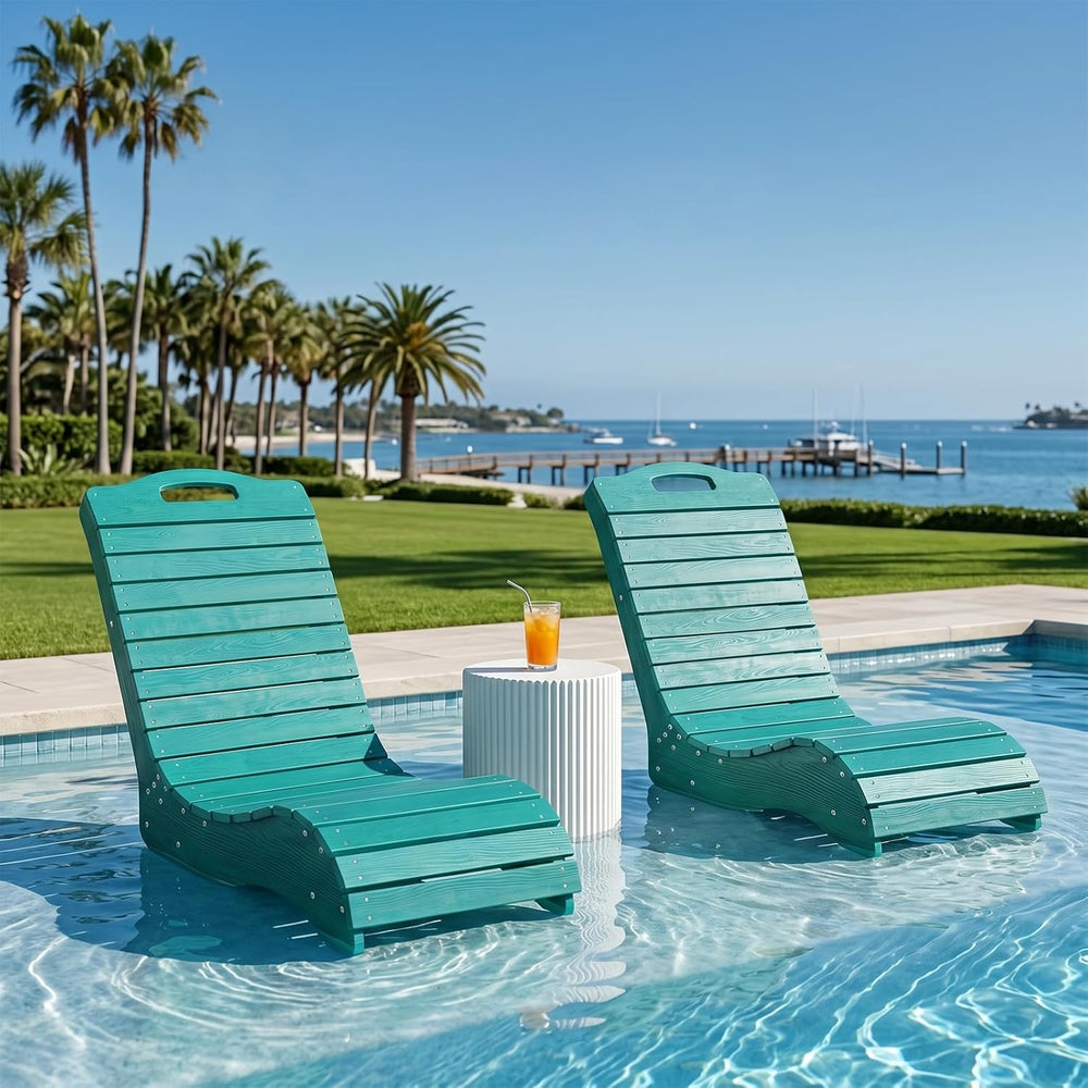 Skybright HDPE Pool Lounge Chairs Set of 2, in-Pool Chaise Lounge Outdoor wit...