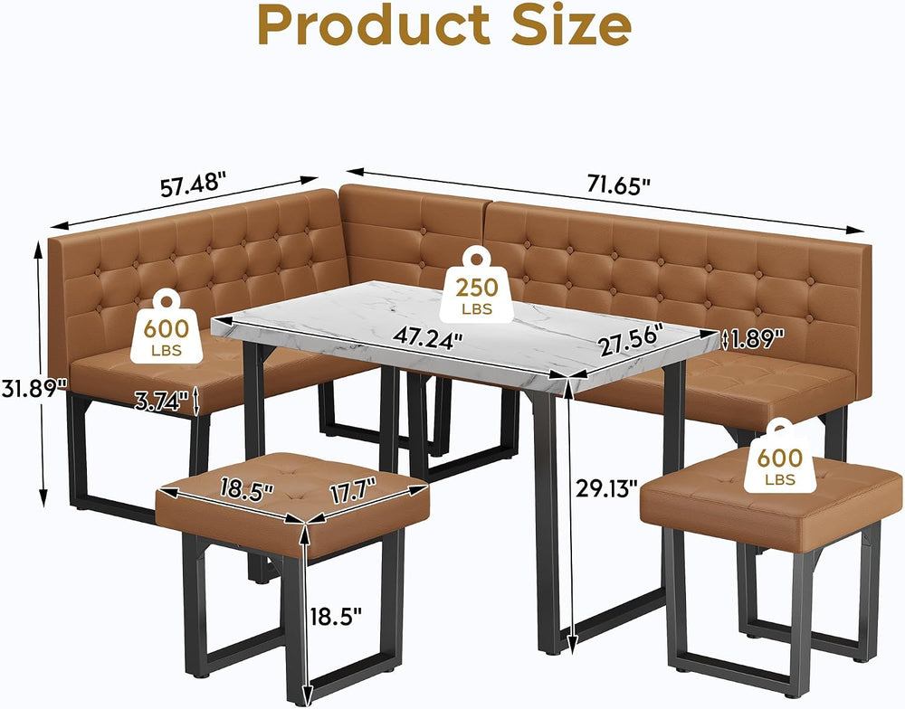 XIAO WEI Corner Dining Table Set for Small Spaces, 72 Inch Breakfast Nook wit...