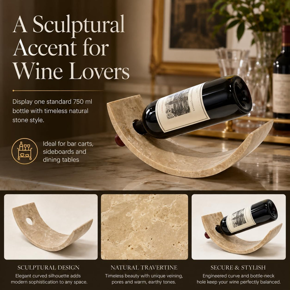 Monostone Travertine Curved Wine Rack for 1 Bottle | Warm beige travertine wi...