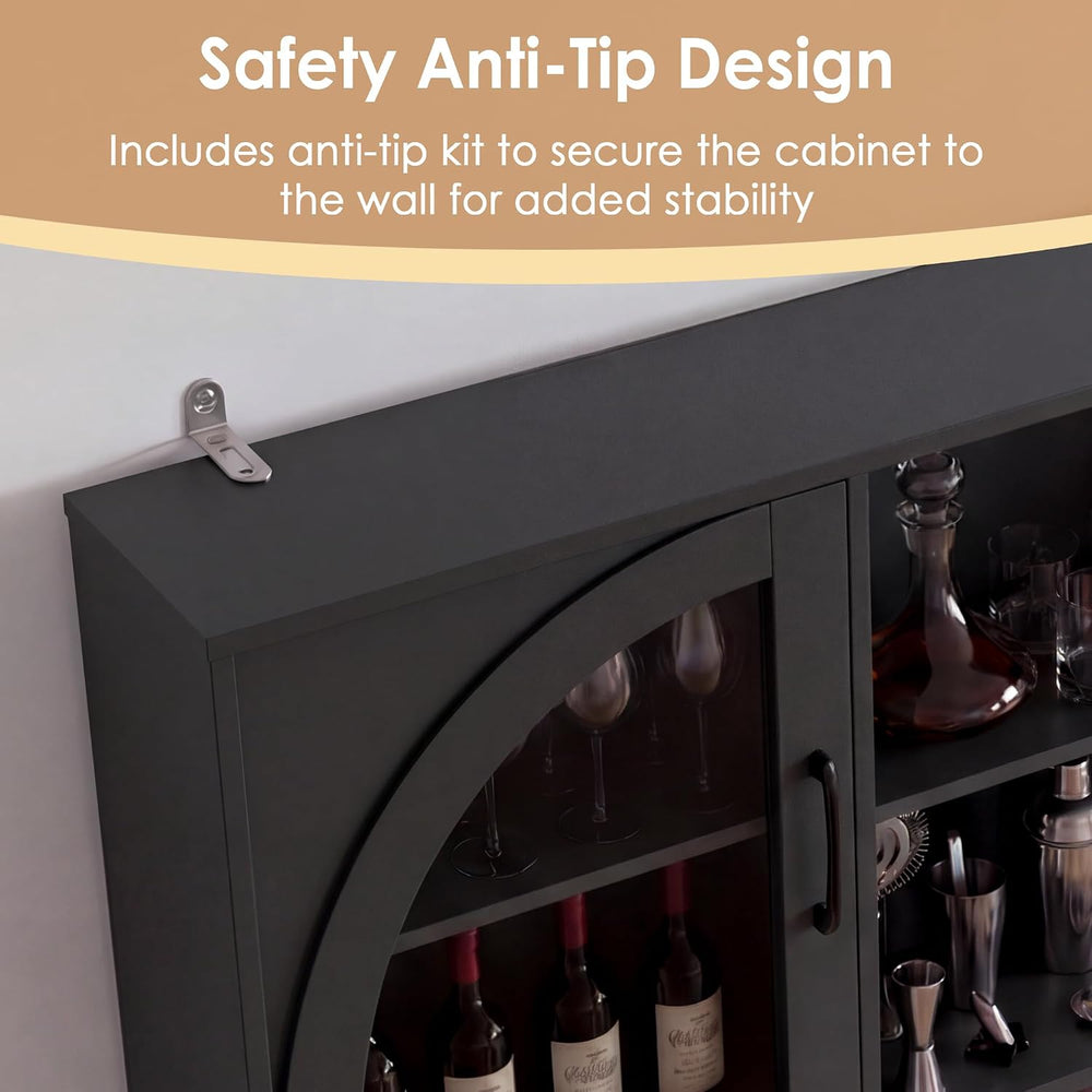 Large Coffee Bar Cabinet LED Wine Pantry Cabinet with Storage Hutch | 70.8&qu...