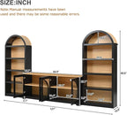 3-Piece Farmhouse TV Stand Set with Bookshelf for TVs Up to 70", Two-Tone Wood Grain Entertainment Center with Arched Design, Retro Sideboard with Tempered Glass Doors for Living Room (Black+Walnut)