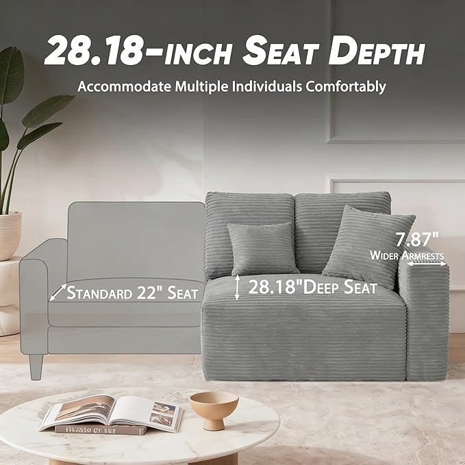 Homall Sectional Couches for Living Room, Modern Boneless Couch with Deep Seat, Upholstered Cloud Sofa, No Assembly Required (Dark Grey, Three-Seater Sofa)