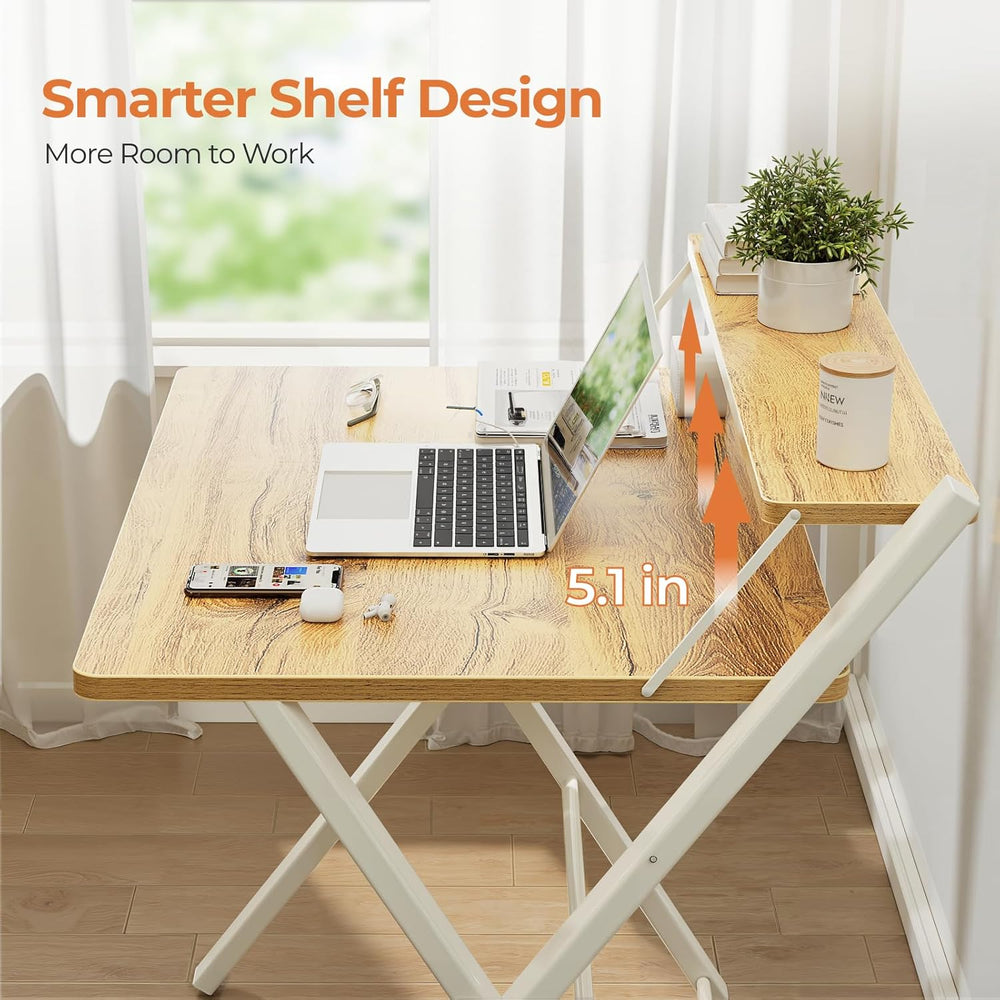 GreenForest Portable Small Desk No Assembly, 2-Tier Compact Computer Desk wit...