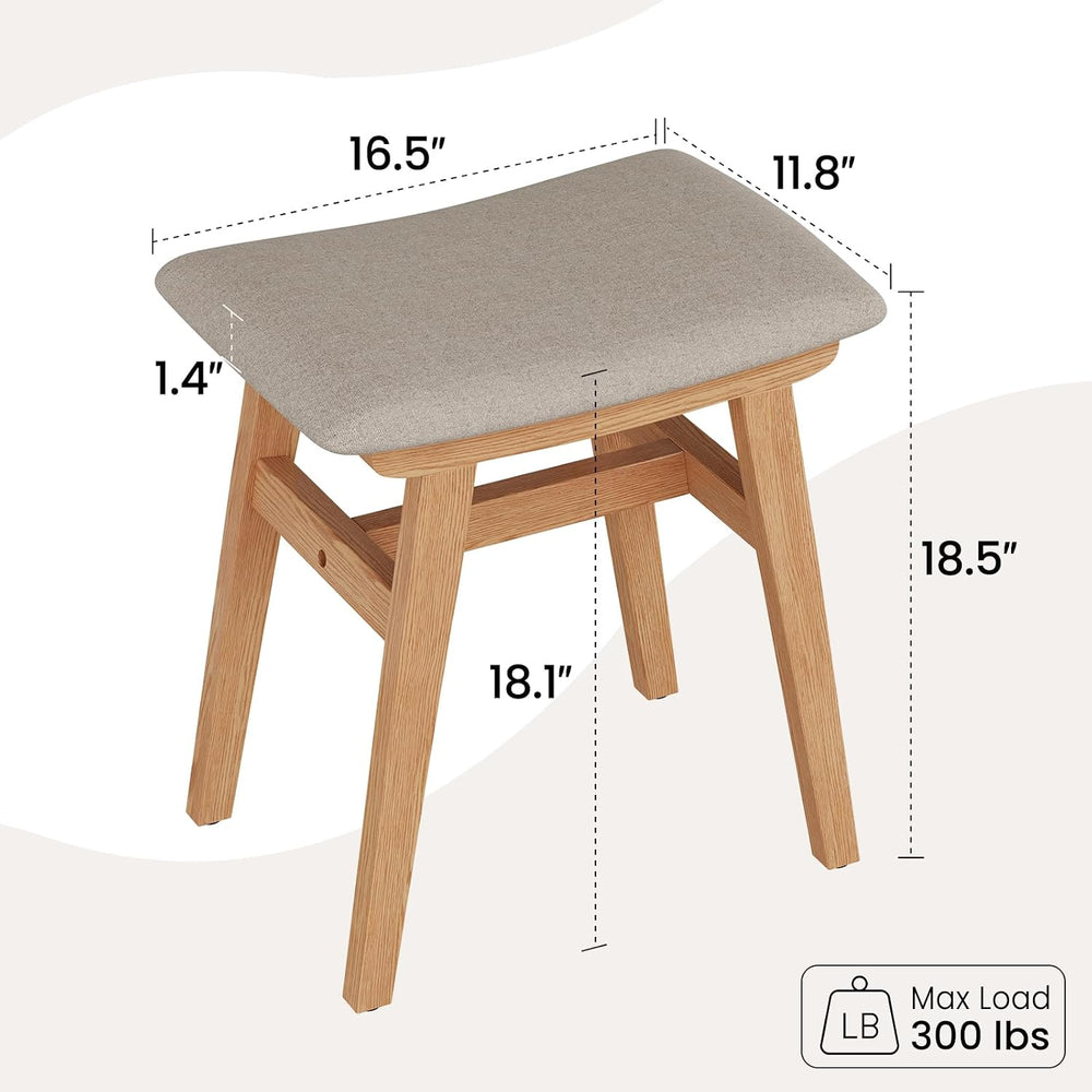 Solid Wood Vanity Stool, Padded Foot Stools Ottoman, Natural