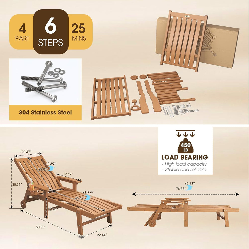 Outdoor Chaise Lounge Chair Set of 2,HDPE lounge chair outdoor with Wheels | ...
