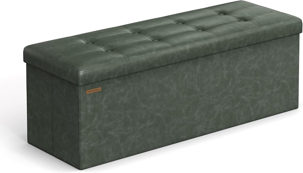 SONGMICS Storage Ottoman Bench, 43.3 Inches Folding Foot Rest Stool | PU Leat...