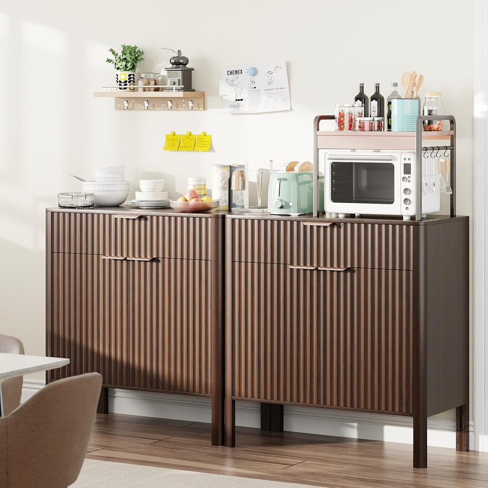 Fluted Buffet Cabinet Accent with Doors & Drawer 31" Walnut | Anti-t...