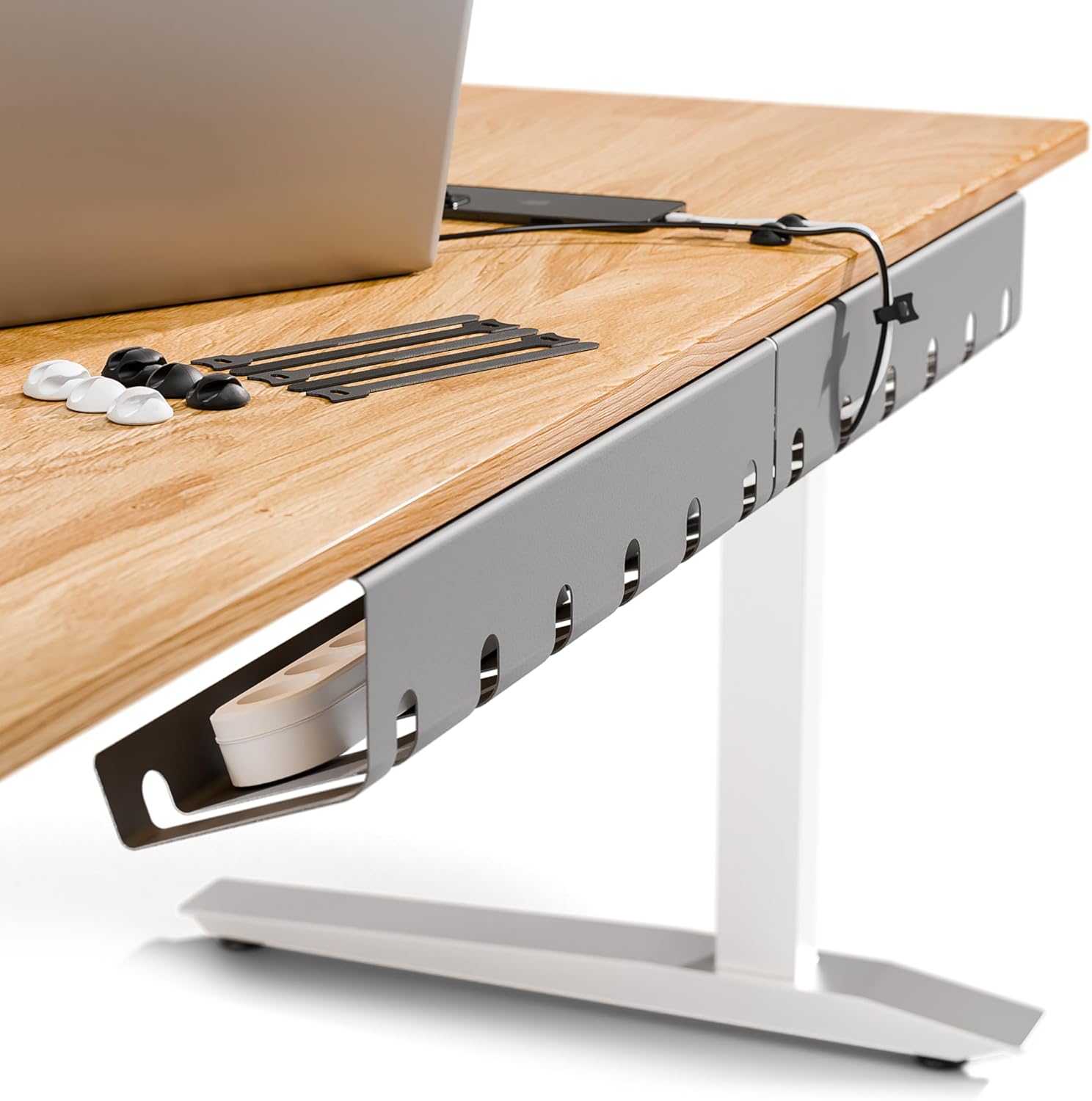 PAMO Cable Management Under Desk for Easy mounting Under-Table I Set of 2 - with 10X Cable Ties I Desk Organizer for Office/Home Office Table Thoughtful Cable Tray Holder
