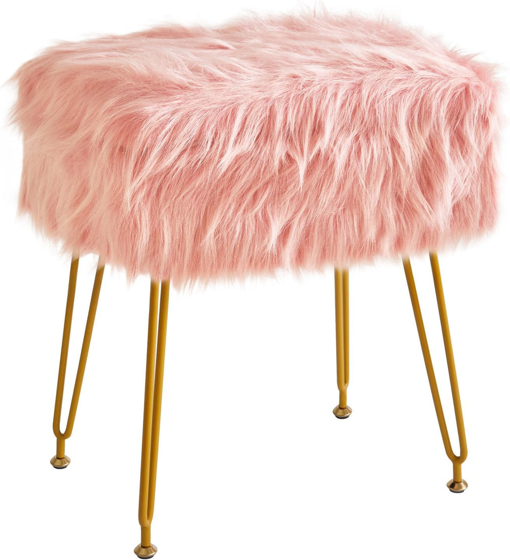 IBUYKE Rectangular Faux Fur Vanity Stool with Storage, Pink WBD022P | Furry M...