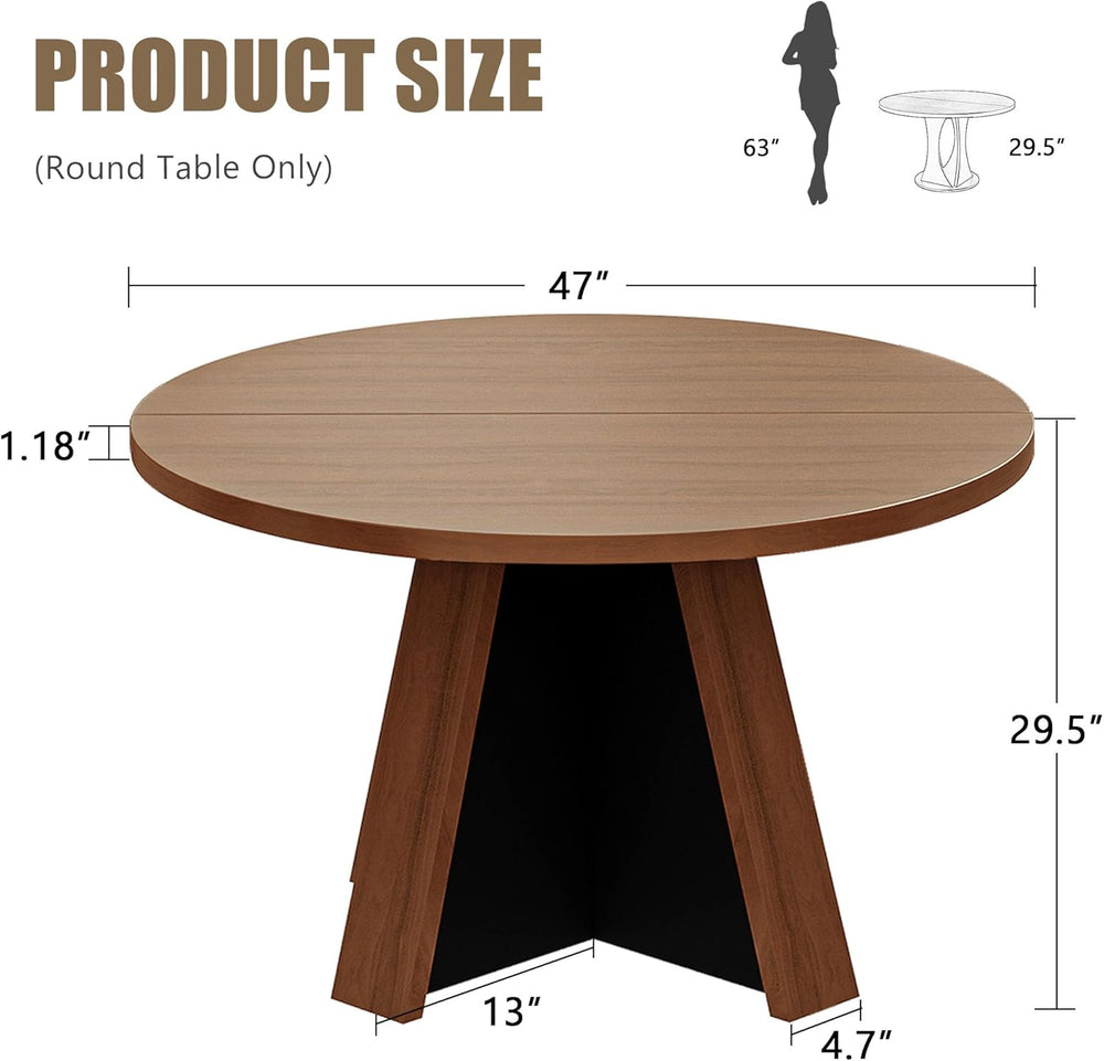 iPormis 47-Inch Round Dining Table for 4-6 People, Modern Wooden Kitchen Tabl...