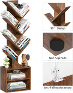 10 Tier Tree Bookshelf,Floor Standing Wood Tall Bookcase for Narrow Space, Storage Organizer Bookshelves for Books, Book Case for CDs/Movies/Books,Home Office,Living Room, Bedroom