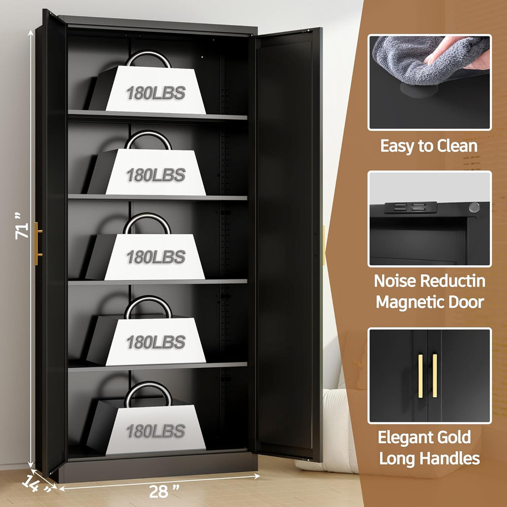 71” Tall Kitchen Pantry Cabinet, Metal Storage Cabinet with 2 Doors and 4 Adj...