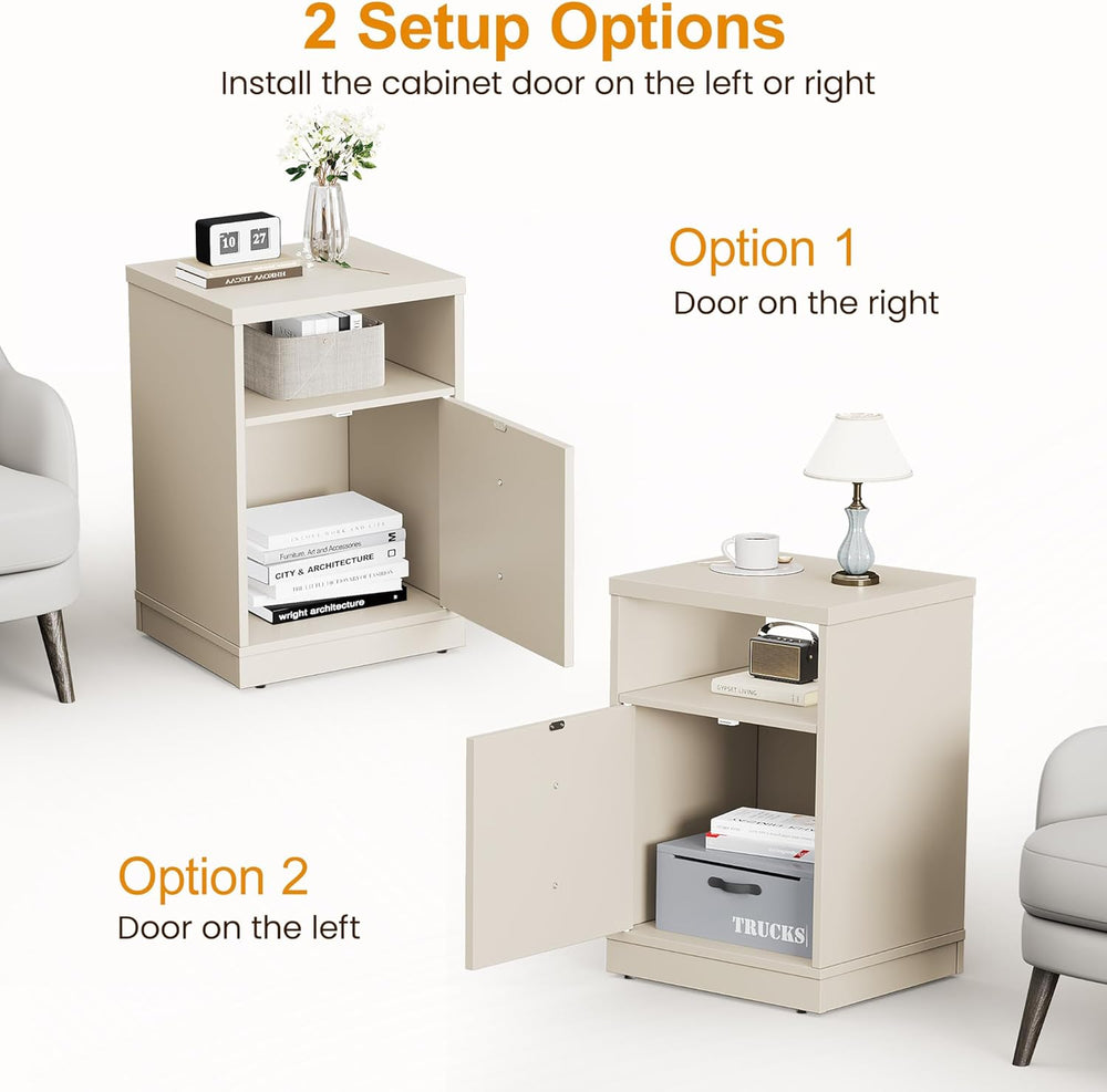 RoyalCraft End Table Set of 2, Nightstand with Storage Shelf and Door, Faux T...